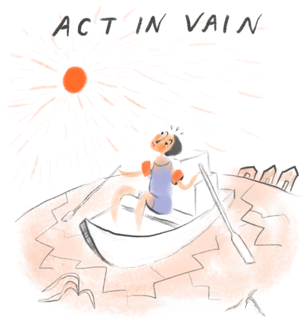 Act in vain Illustration of a person in a rowing boat