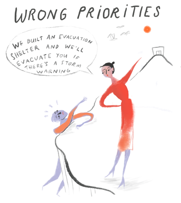 Wrong priorities Illustration of two person dancing.